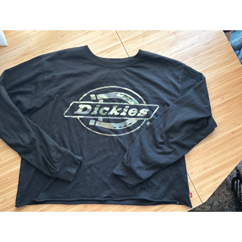 Dickies Black Long Sleeve Streetwear Cropped Camo Raw Hem Womens Large
